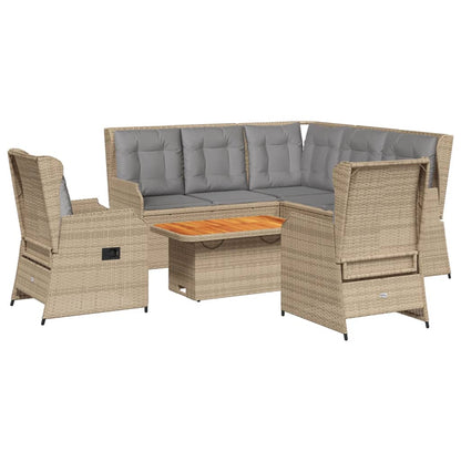 6-tlg. Garten-Lounge-Set mit Kissen Beige Poly Rattan