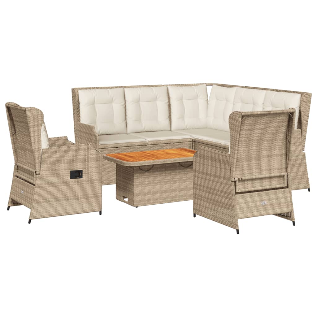 6-tlg. Garten-Lounge-Set mit Kissen Beige Poly Rattan