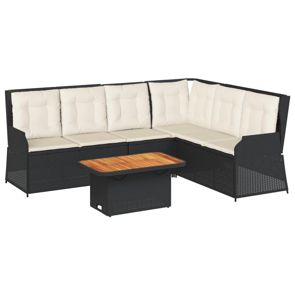 5-tlg. Garten-Lounge-Set mit Kissen Schwarz Poly Rattan