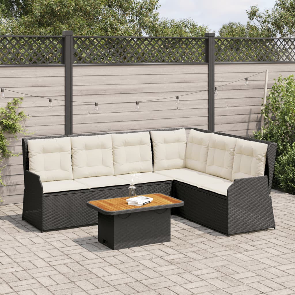 5-tlg. Garten-Lounge-Set mit Kissen Schwarz Poly Rattan