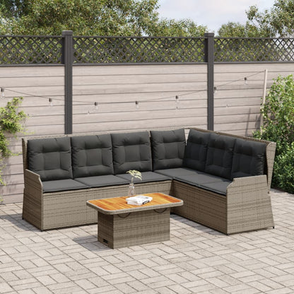 5-tlg. Garten-Lounge-Set mit Kissen Grau Poly Rattan