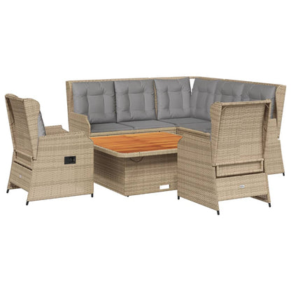 6-tlg. Garten-Lounge-Set mit Kissen Beige Poly Rattan