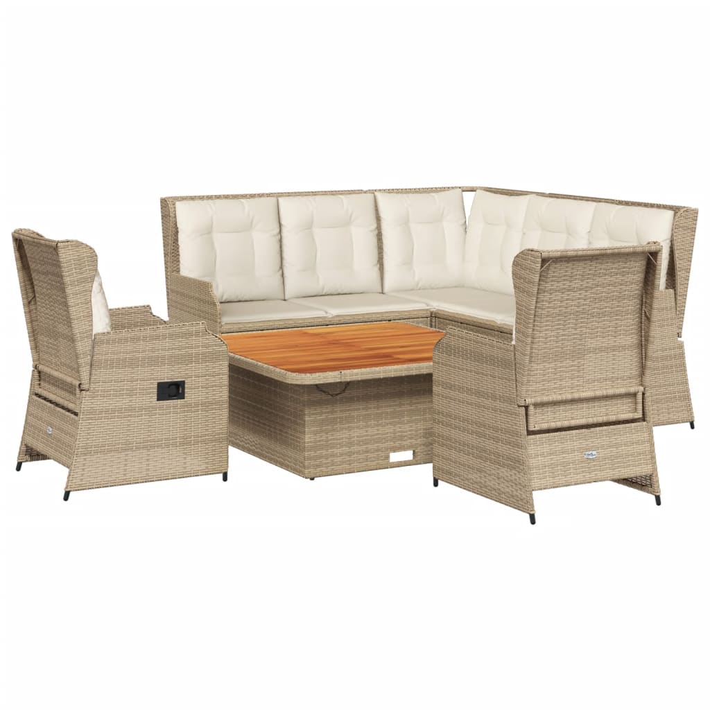 6-tlg. Garten-Lounge-Set mit Kissen Beige Poly Rattan