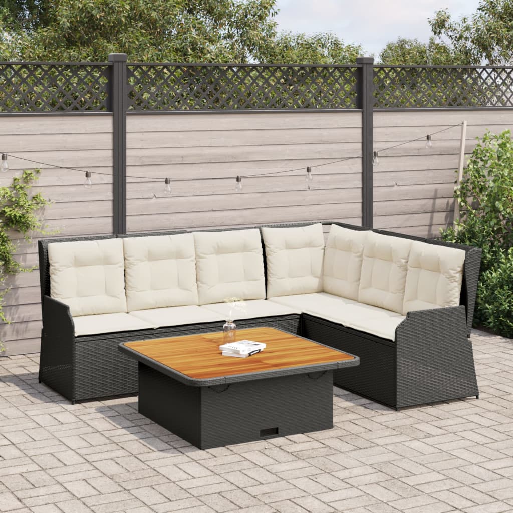 5-tlg. Garten-Lounge-Set mit Kissen Schwarz Poly Rattan