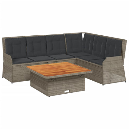 5-tlg. Garten-Lounge-Set mit Kissen Grau Poly Rattan