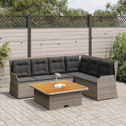 5-tlg. Garten-Lounge-Set mit Kissen Grau Poly Rattan