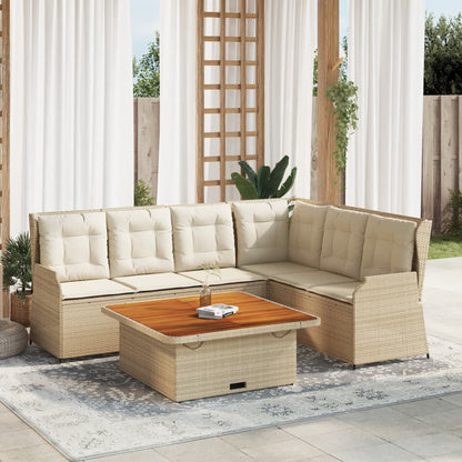 5-tlg. Garten-Lounge-Set mit Kissen Beige Poly Rattan