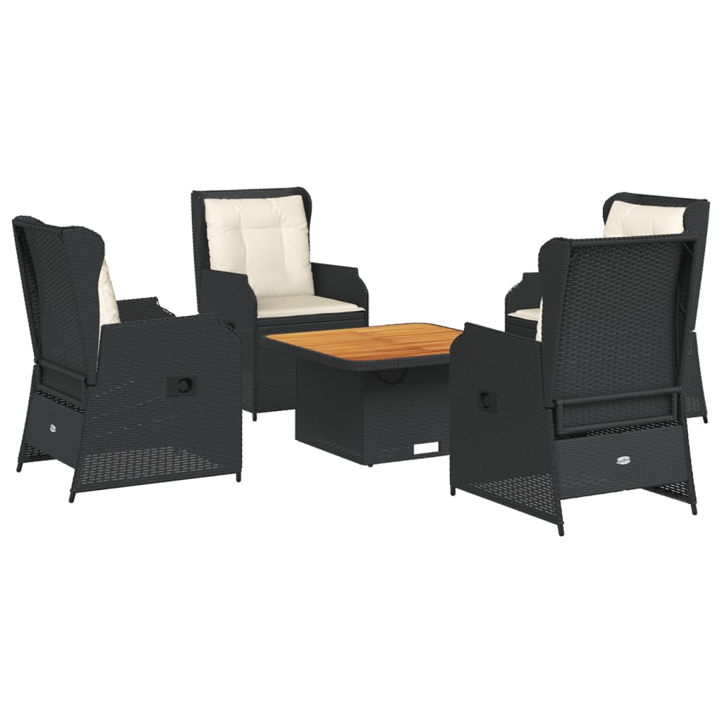 5-tlg. Garten-Lounge-Set mit Kissen Schwarz Poly Rattan