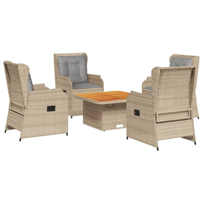 5-tlg. Garten-Lounge-Set mit Kissen Beige Poly Rattan