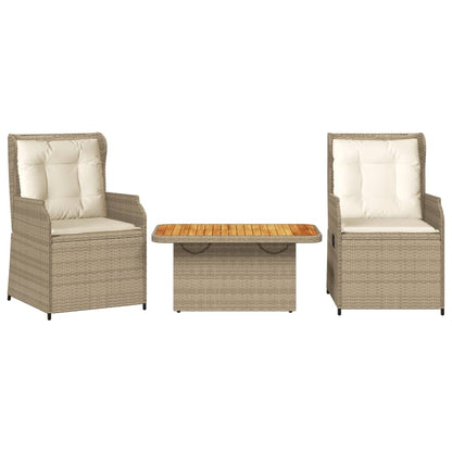 3-tlg. Garten-Lounge-Set mit Kissen Beige Poly Rattan