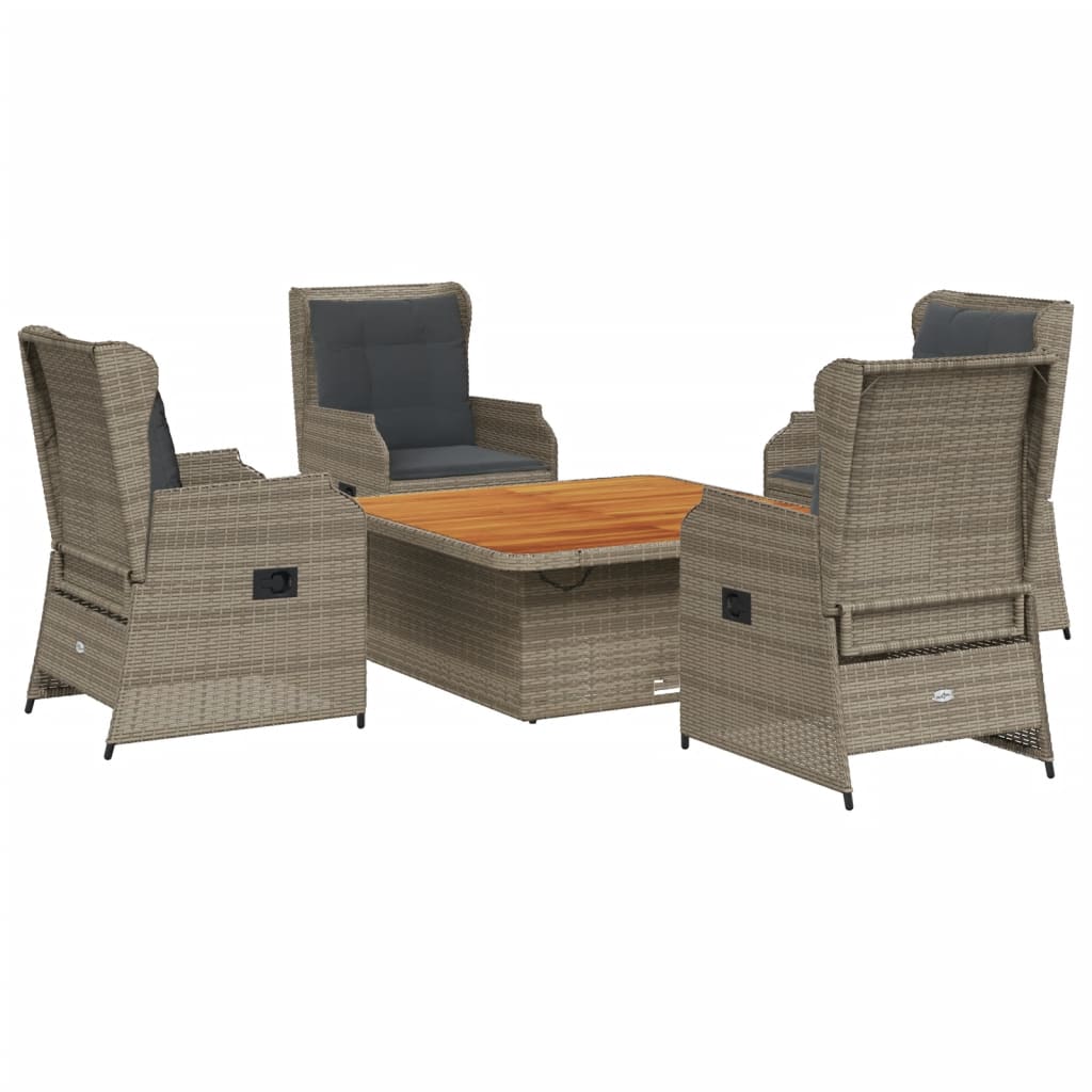 5-tlg. Garten-Lounge-Set mit Kissen Grau Poly Rattan