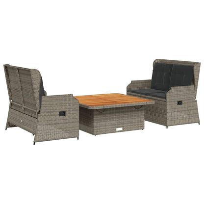 3-tlg. Garten-Lounge-Set mit Kissen Grau Poly Rattan