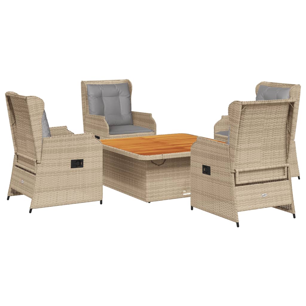 5-tlg. Garten-Lounge-Set mit Kissen Beige Poly Rattan