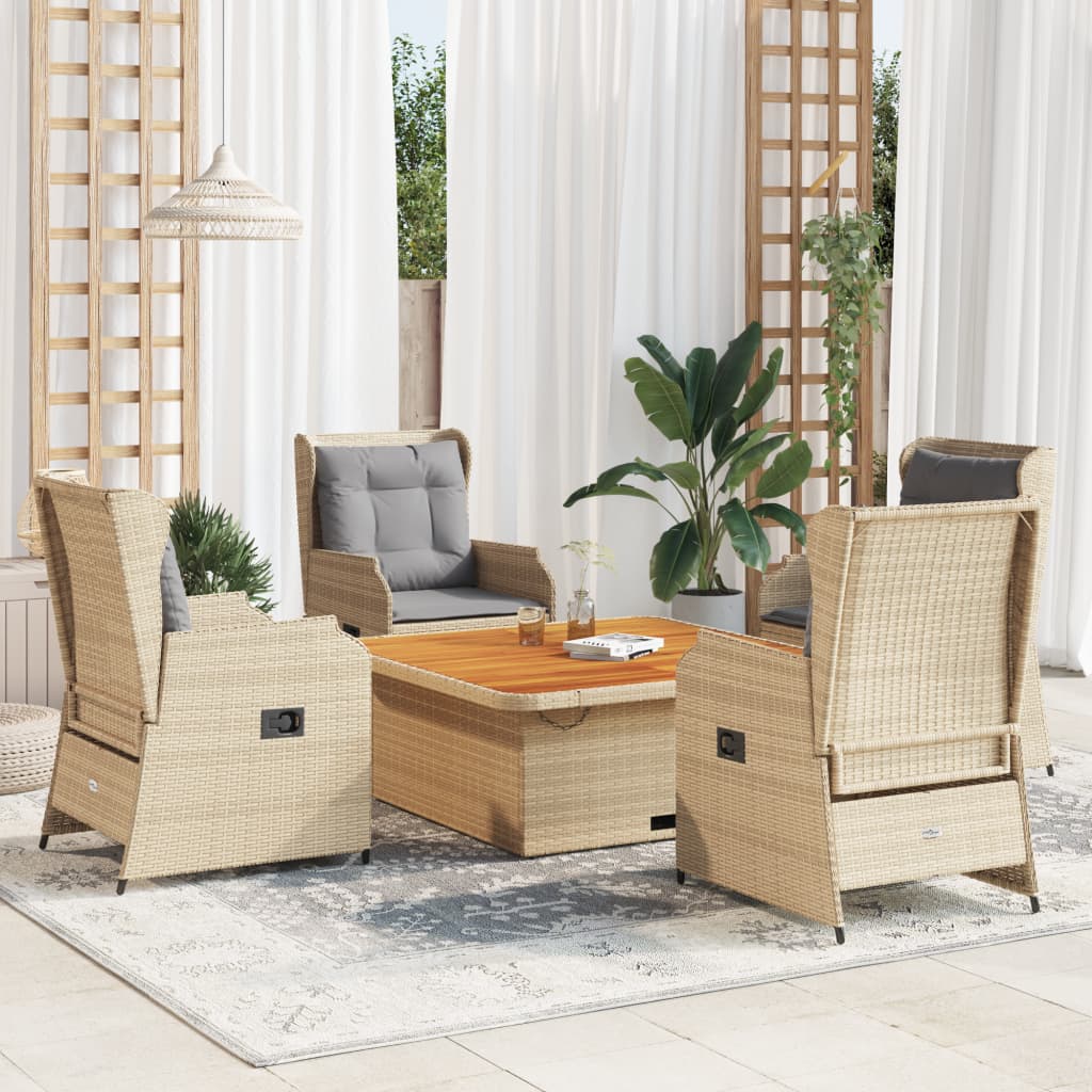 5-tlg. Garten-Lounge-Set mit Kissen Beige Poly Rattan