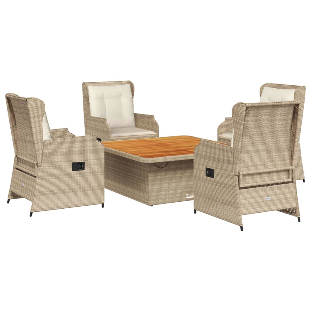 5-tlg. Garten-Lounge-Set mit Kissen Beige Poly Rattan