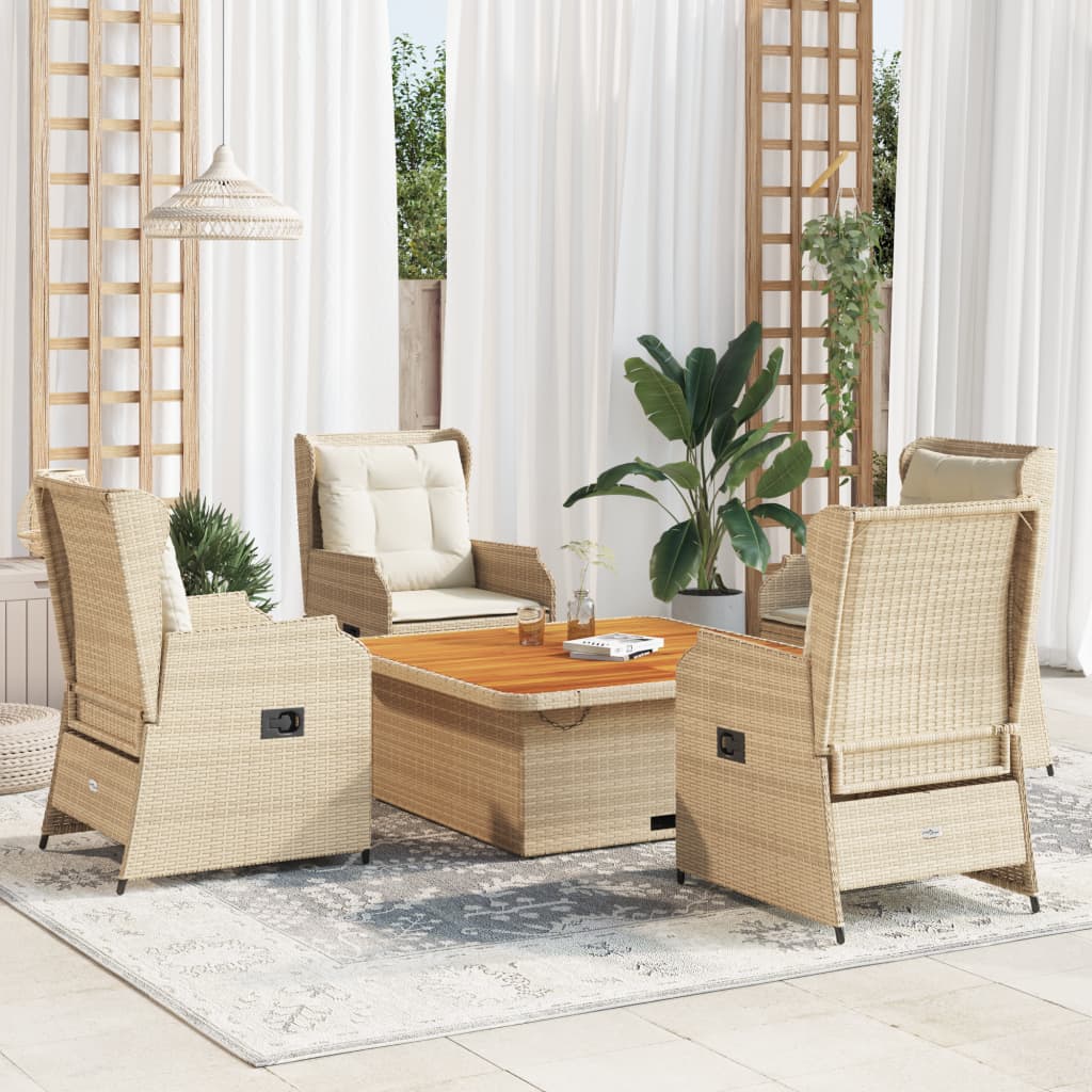 5-tlg. Garten-Lounge-Set mit Kissen Beige Poly Rattan