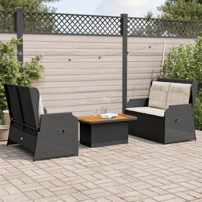 3-tlg. Garten-Lounge-Set mit Kissen Schwarz Poly Rattan