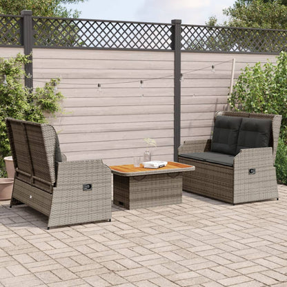 3-tlg. Garten-Lounge-Set mit Kissen Grau Poly Rattan