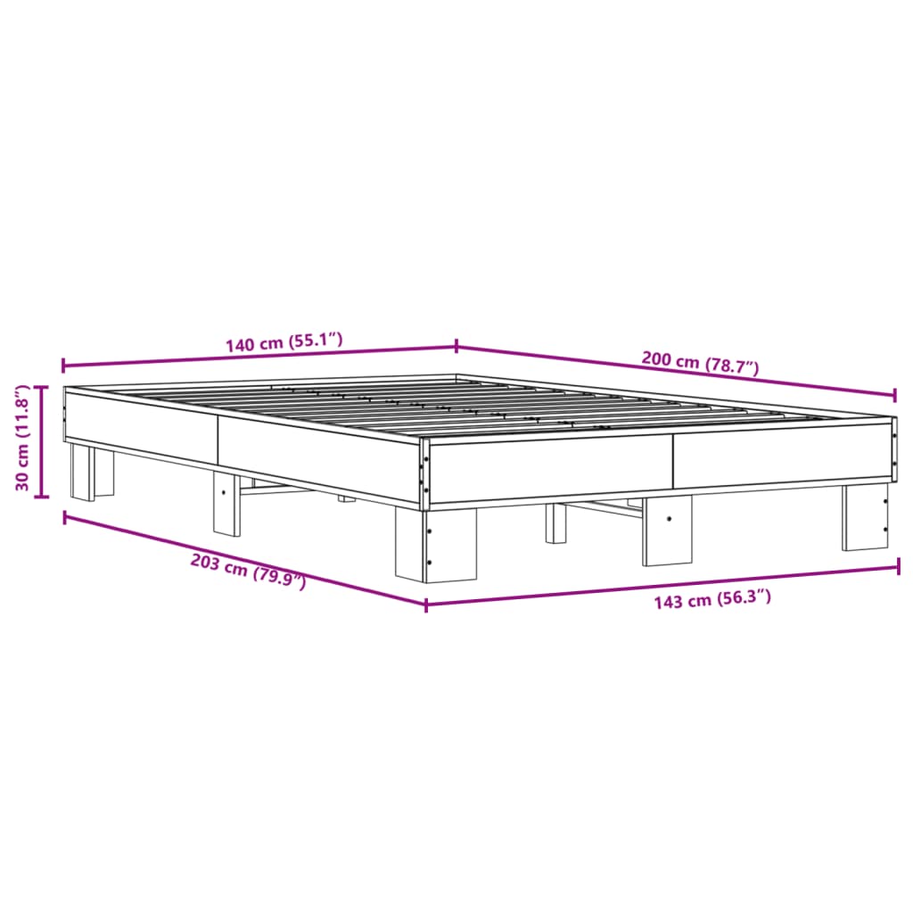 Bettgestell Schwarz 140x200 cm Holzwerkstoff und Metall