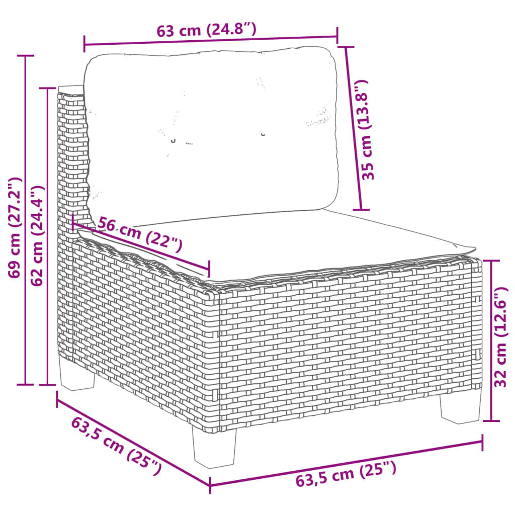 10-tlg. Garten-Sofagarnitur mit Kissen Schwarz Poly Rattan