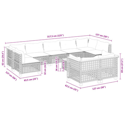 10-tlg. Garten-Sofagarnitur mit Kissen Grau Poly Rattan