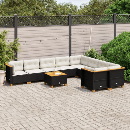 10-tlg. Garten-Sofagarnitur mit Kissen Schwarz Poly Rattan