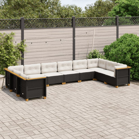 10-tlg. Garten-Sofagarnitur mit Kissen Schwarz Poly Rattan