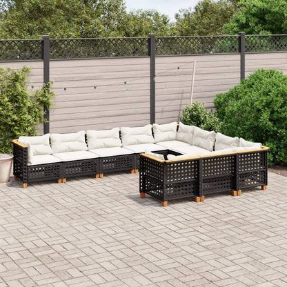 10-tlg. Garten-Sofagarnitur mit Kissen Schwarz Poly Rattan