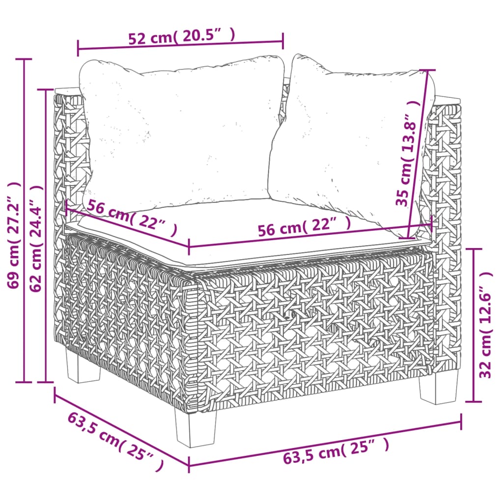 11-tlg. Garten-Sofagarnitur mit Kissen Grau Poly Rattan