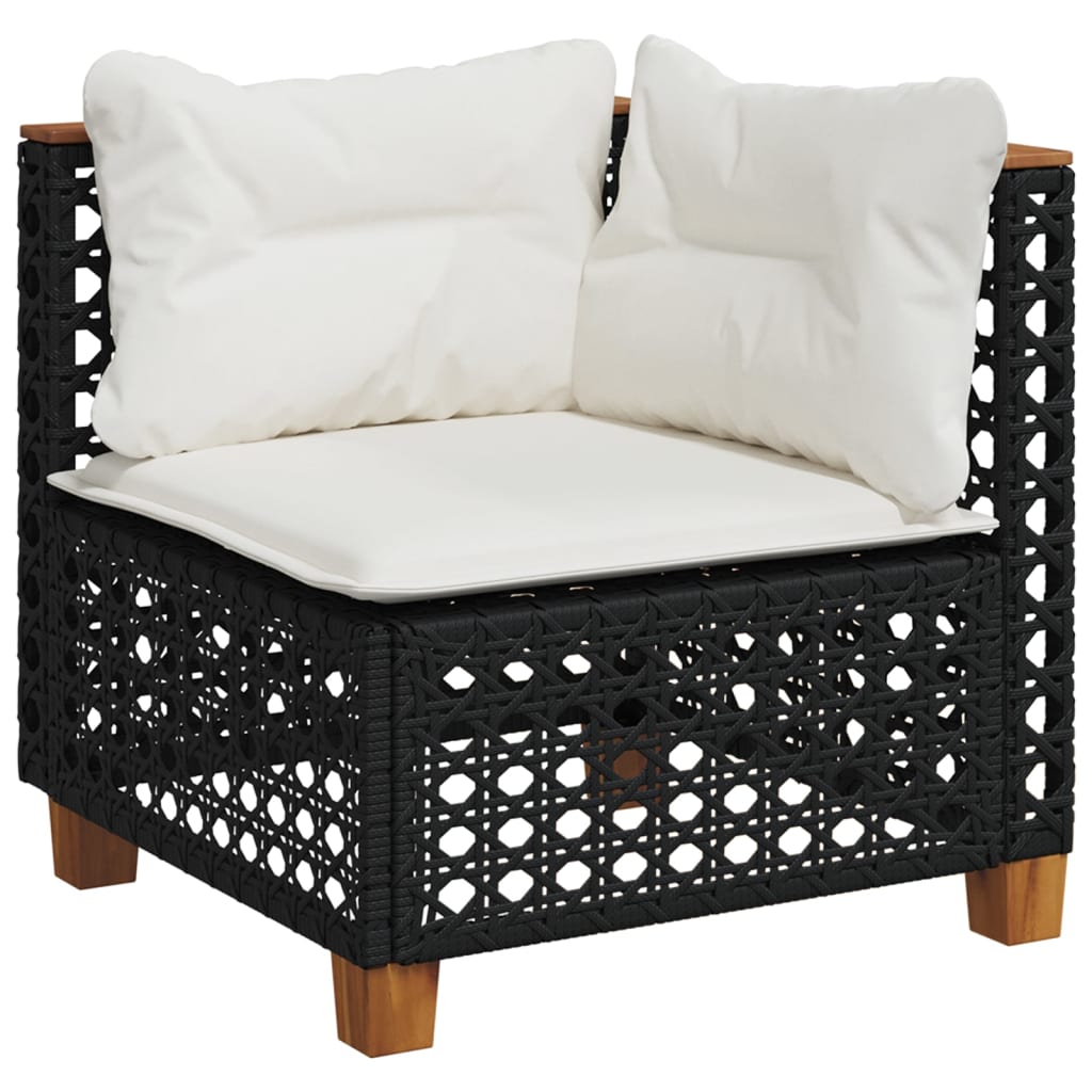 11-tlg. Garten-Sofagarnitur mit Kissen Schwarz Poly Rattan