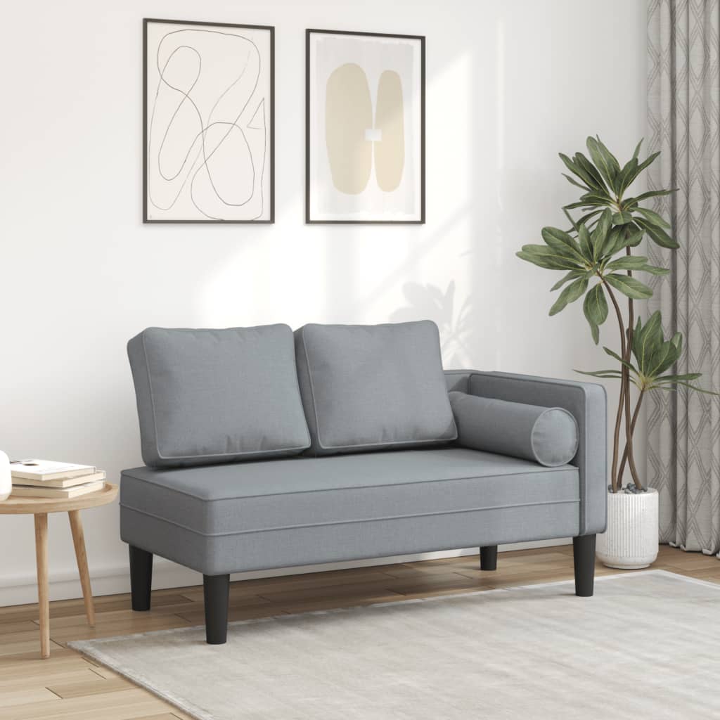 Chaiselongue mit Kissen Hellgrau Stoff