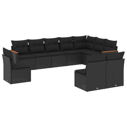 10-tlg. Garten-Sofagarnitur mit Kissen Schwarz Poly Rattan