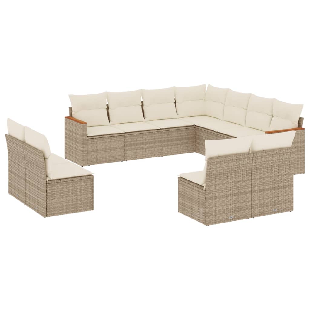 11-tlg. Garten-Sofagarnitur mit Kissen Beige Poly Rattan