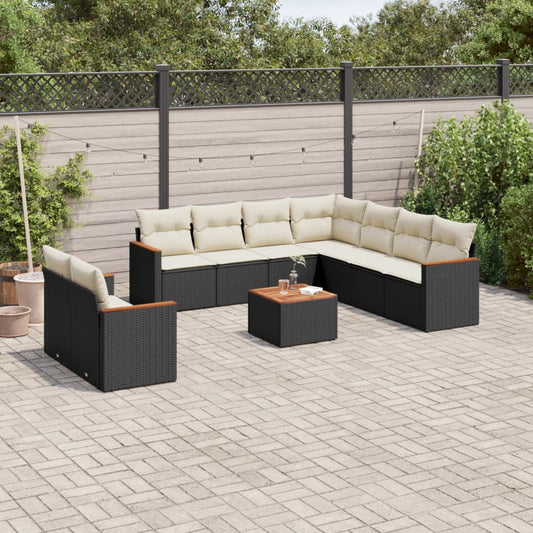 10-tlg. Garten-Sofagarnitur mit Kissen Schwarz Poly Rattan