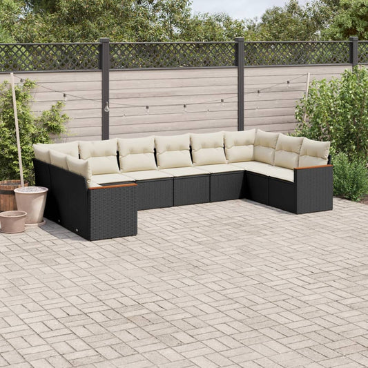 10-tlg. Garten-Sofagarnitur mit Kissen Schwarz Poly Rattan