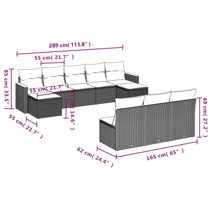 10-tlg. Garten-Sofagarnitur mit Kissen Schwarz Poly Rattan