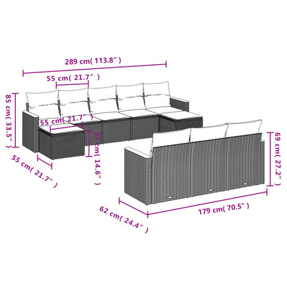 10-tlg. Garten-Sofagarnitur mit Kissen Beige Poly Rattan