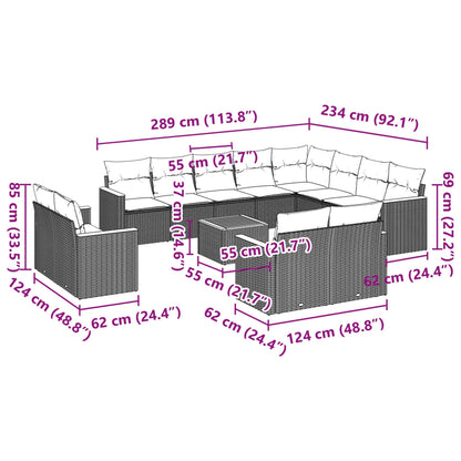 13-tlg. Garten-Sofagarnitur mit Kissen Schwarz Poly Rattan