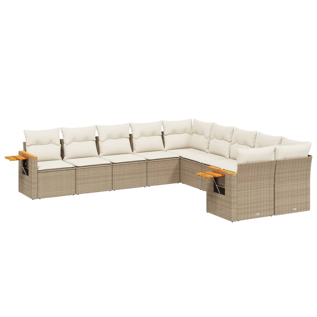 10-tlg. Garten-Sofagarnitur mit Kissen Beige Poly Rattan