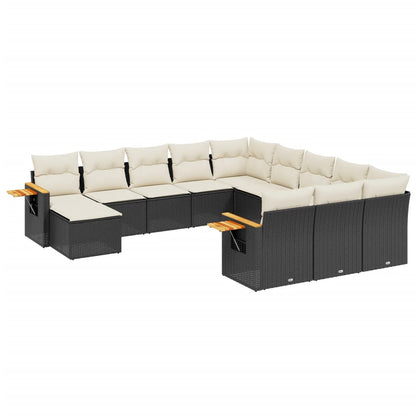 11-tlg. Garten-Sofagarnitur mit Kissen Schwarz Poly Rattan