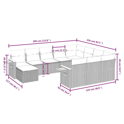 11-tlg. Garten-Sofagarnitur mit Kissen Schwarz Poly Rattan