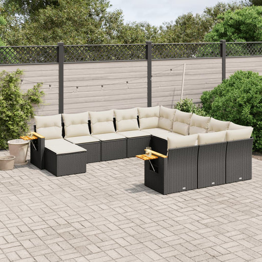 11-tlg. Garten-Sofagarnitur mit Kissen Schwarz Poly Rattan