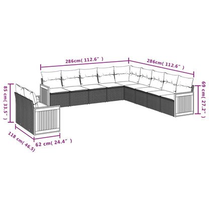 11-tlg. Garten-Sofagarnitur mit Kissen Grau Poly Rattan