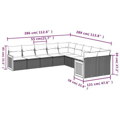 10-tlg. Garten-Sofagarnitur mit Kissen Beige Poly Rattan