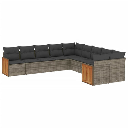 10-tlg. Garten-Sofagarnitur mit Kissen Grau Poly Rattan