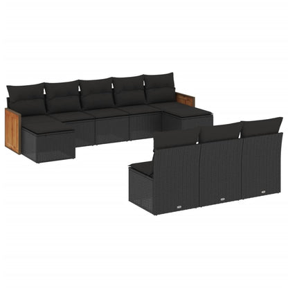 10-tlg. Garten-Sofagarnitur mit Kissen Schwarz Poly Rattan