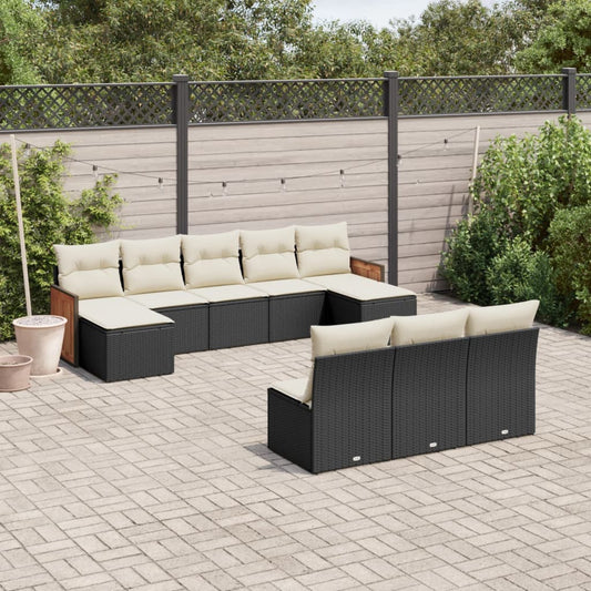 10-tlg. Garten-Sofagarnitur mit Kissen Schwarz Poly Rattan