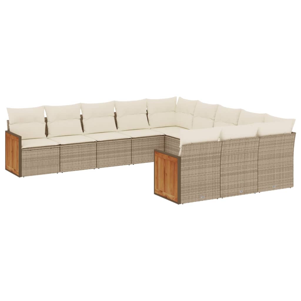 11-tlg. Garten-Sofagarnitur mit Kissen Beige Poly Rattan