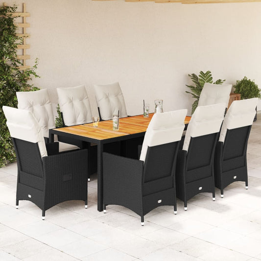 9-tlg. Garten-Essgruppe mit Kissen Schwarz Poly Rattan