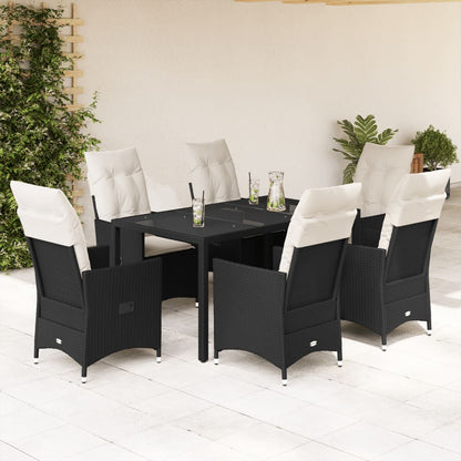 7-tlg. Garten-Essgruppe mit Kissen Schwarz Poly Rattan